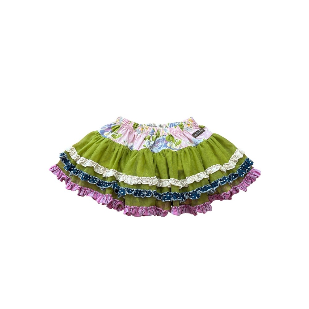 Matilda Jane Skirt Kids Green Floral Mixed Print Tiered Ruffle Tutu SIZE 2